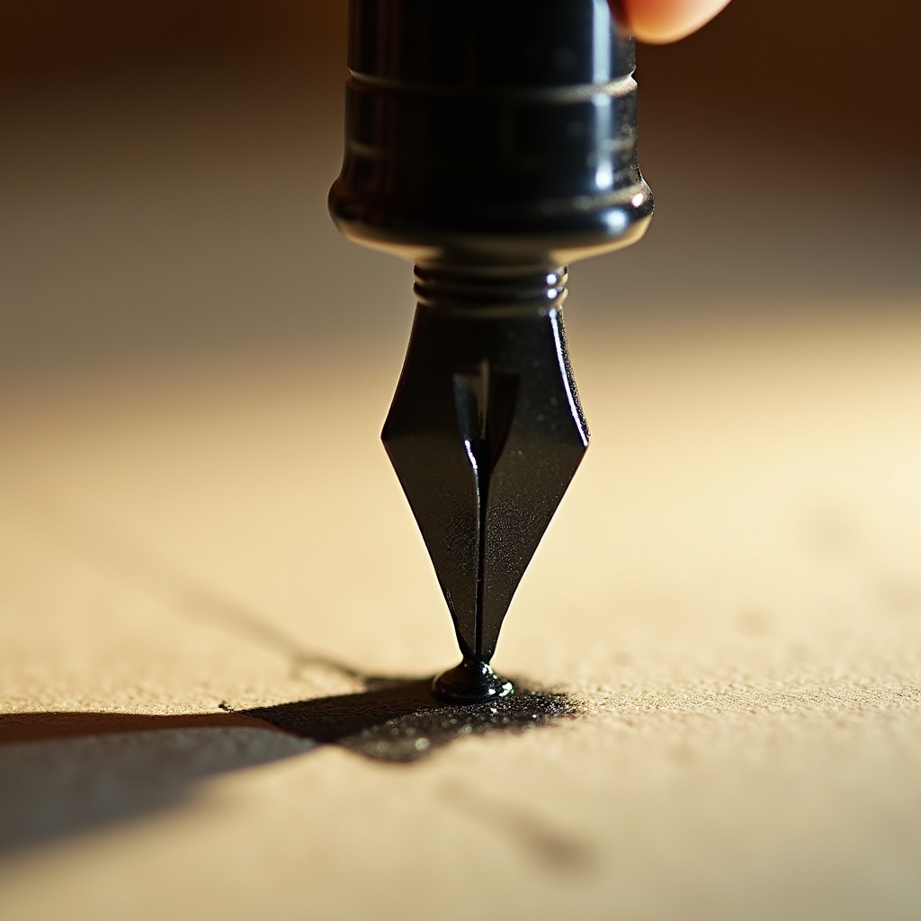 Encre noire sur papier texturé lors d'un cours de calligraphie
