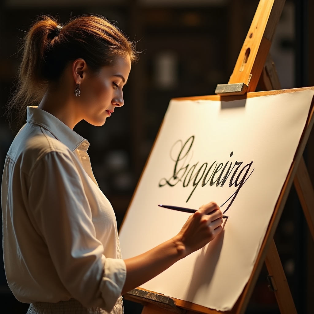 Geste précis d'une main calligraphiant sur papier texturé